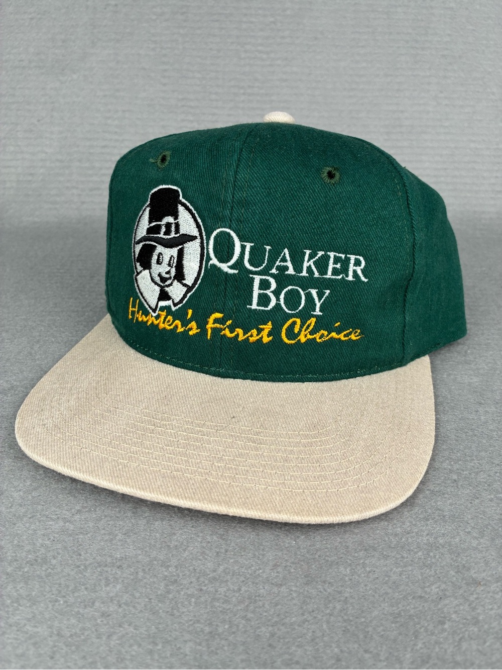 VTG Youngan Snapback Quaker Boy Game Calls Embroidered Cap Hunting Green Tan